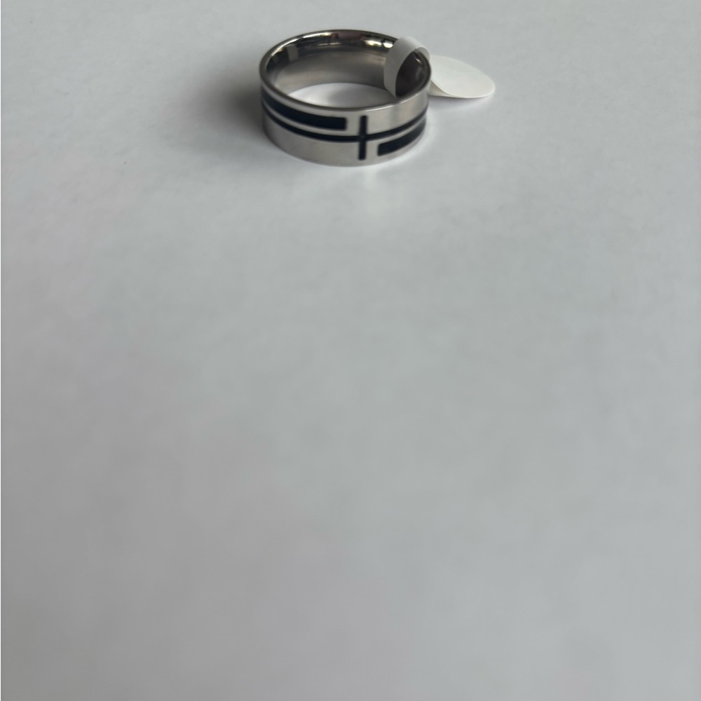 Silver stainless steel and Black Ring Size 10 - Picture 3 of 7